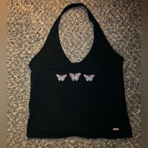 Women’s Hollister Halter Top Black with Butterflies.